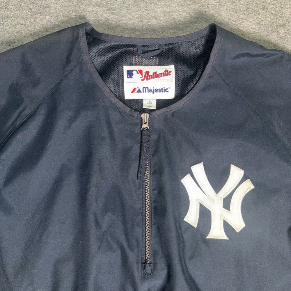 New York Yankees Wind Shirt Mens Large Blue Majestic Hot Jacket Warmup 1/2 Zip